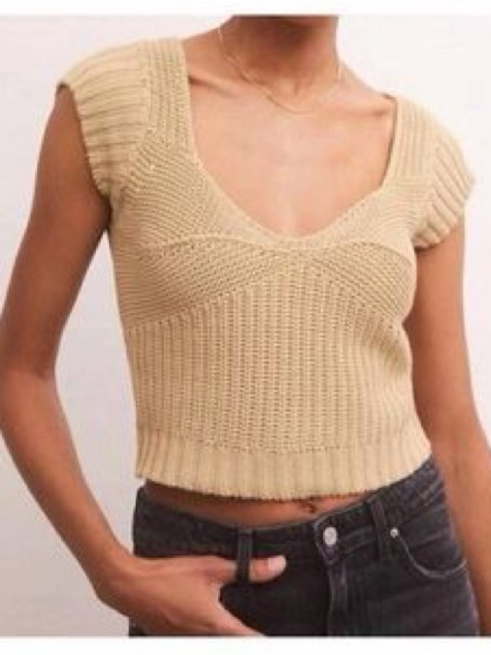 Z Supply Prim Cropped Tan Sweater Size S